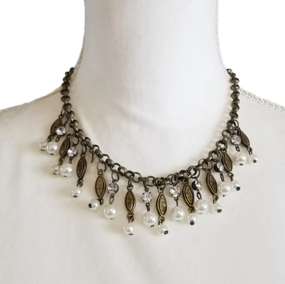 Source Unknown Jewelry - Brass, Pearl and Crystal Dangle Costume Jewelry